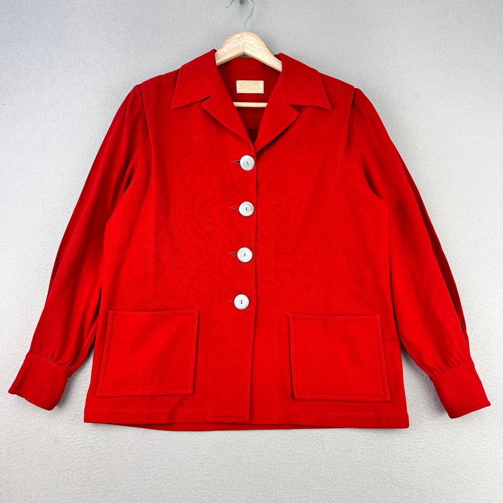Vintage 60s Pendleton Jacket Womens L Red 100% Wool Pockets Button Front‎